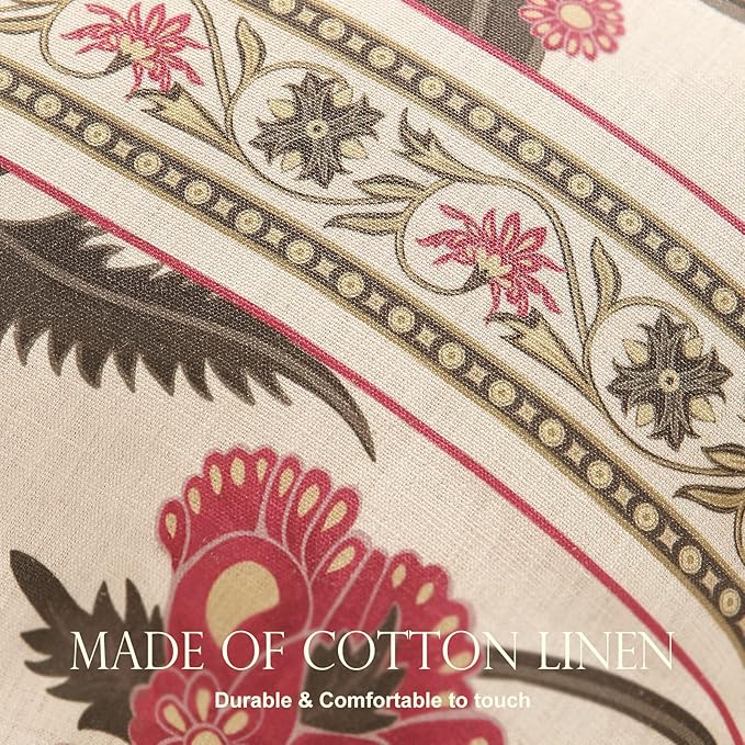 patdrea Designer Throw Pillow Covers,Vintage Red Linen Pillowcases with Leaves and Flower Pattern Pillows Cover for Couch,Decorative Square Cushion for Bed Living Room Outdoor Car,18X18 Inches