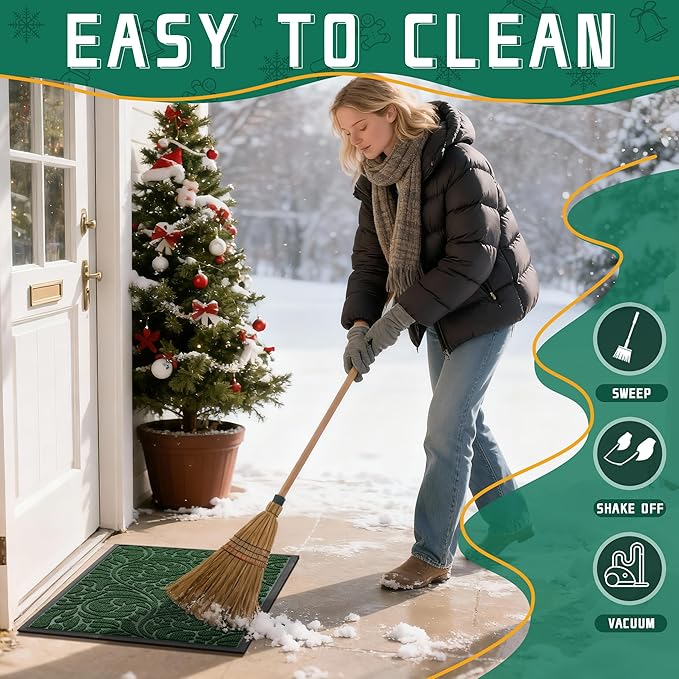 Yimobra Large Door Mat Outside Entrance 36x24, Waterproof Sturdy Outdoor Mats for Front Door, Heavy Duty Non-Slip Doormat for Garage Patio Entryway Indoor, Easy Clean, Green