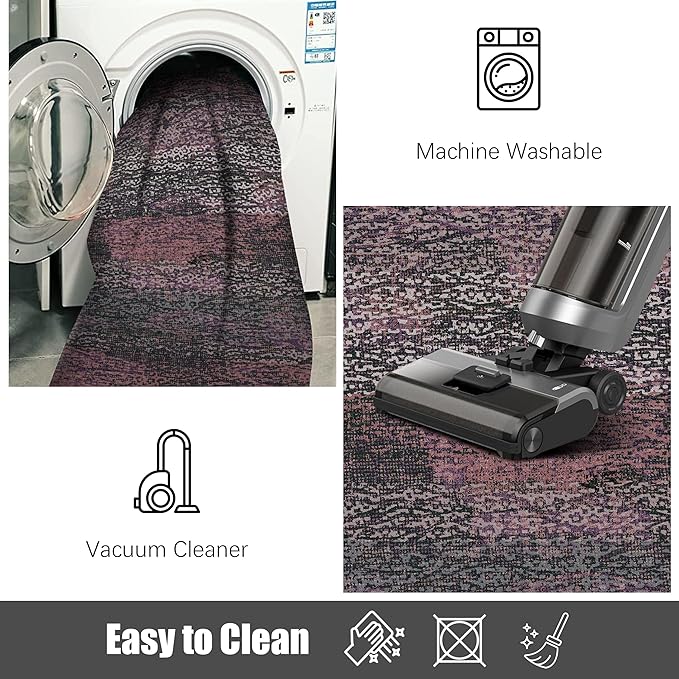 RUGSURE Washable Area Rug - 1/6 Thick - Stain & Water Resistant Non-Slip - Resistant Rug for Living Room, Bedroom, Nursery, Pet & Child Friendly, Vintage Charm Area Rugs (Burgundy, 2'6'' x 8')