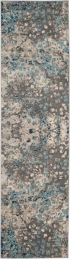 SAFAVIEH Monaco Collection Runner Rug - 2'2" x 10', Grey & Light Blue, Boho Chic Abstract Watercolor Design, Non-Shedding & Easy Care, Ideal for High Traffic Areas in Living Room, Bedroom (MNC225E)