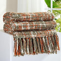 Multi-Color Orange Cable Knitted Throw Blanket for Couch,60"X80" Boho Style Textured Blankets for Home Decor,Super Soft Warm Cozy Chunky Knit Blanket with Decorative Tassels for Bed and Sofa