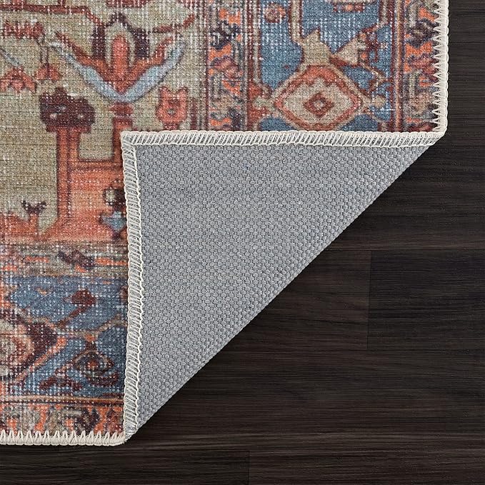 Bloom Rugs Washable 8' x 10' Rug - Terracotta/Blue Traditional Area Rug for Living Room, Bedroom, Dining Room, and Kitchen - Exact Size: 8' x 10'