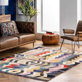 Nuloom Ofelia Handmade, Multicolor/Black, 3' x 5', Geometric, Wool, Soft and Cozy, High Traffic, Stain Resistant, Easy Clean, Durable Runner for Bedroom, Living Room, Dining, Den, Foyer