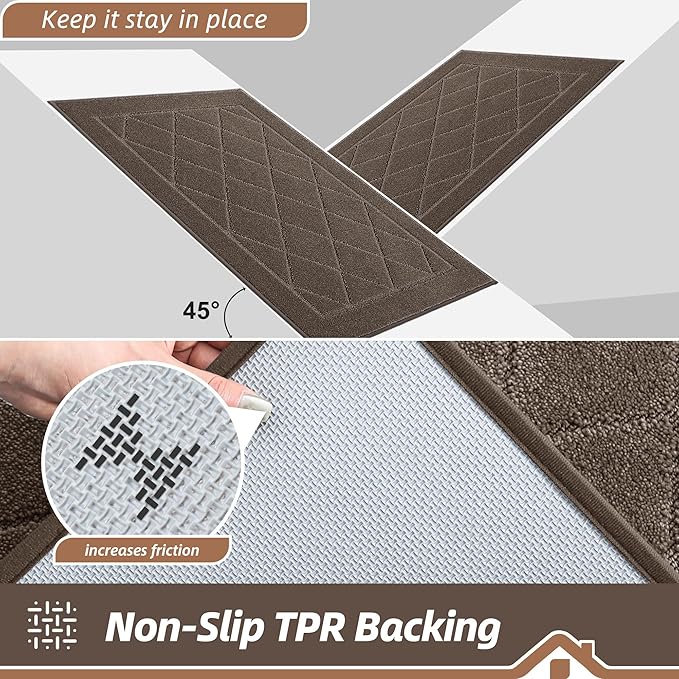 BEQHAUSE Dirt Trapper Door Mat 32" x 72", Doormat Non-Slip Entryway Rugs Washable, Dog Door Mat Stain Resistant and Absorbent Welcome Floor Mat for Front Back Door, Muddy Wet Shoes & Paws, Light Brown