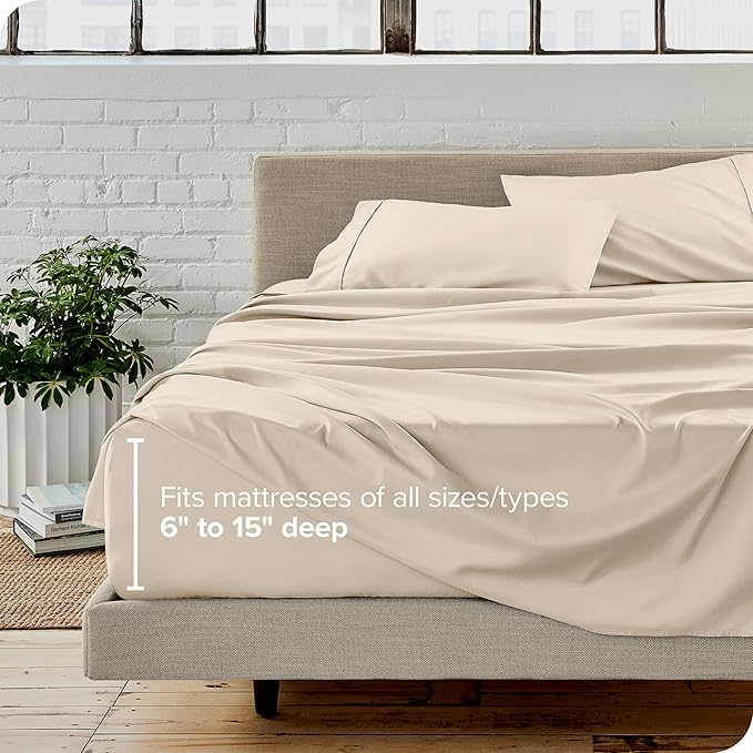 Bare Home Split King Sheet Set - 1800 Ultra-Soft Microfiber Bed Sheets - Double Brushed - Deep Pockets - Easy Fit - 5 Piece Set - Bedding Sheets & Pillowcases (Sand)