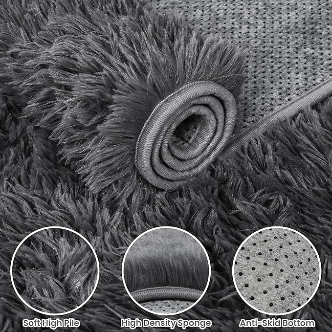 5x7 Area Rugs for Living Room: Ultra Soft Fluffy Shag Gray Rug for Bedroom, Non-Slip Large Fuzzy Plush Rug Indoor Floor Carpet for Nursery Kids Boys Girls Room, Dorms, Modern Home Decor