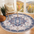 OPPODREAM Thin Round Rug 5ft, Washable Circle Rug 5ft with Non Slip Backing Play Room, Low-Pile Carpet 5 ft, Faux Cashmere Throw Carpet, Navy Blue & Red & Cream