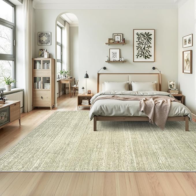 Valenrug Washable Rug 9x12 - Stain Resistant Area Rugs 9x12 Living Room, Non Slip Backing Printed Rugs for Bedroom, Folable Machine Washable Area Rug (Green, 9'x12')