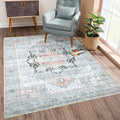 Bloom Rugs Washable Non-Slip 4' x 6' Rug - Gray/Coral Pink Traditional Area Rug for Living Room, Bedroom, Dining Room, and Kitchen - Exact Size: 4' x 6'