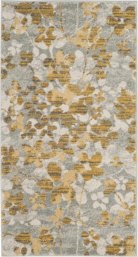 SAFAVIEH Evoke Collection 2'2" x 4' Grey / Gold EVK236P Floral Non-Shedding Living Room Bedroom Accent Rug
