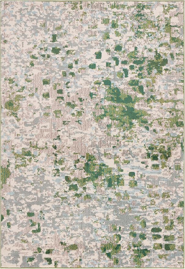 SAFAVIEH Monaco Collection Area Rug - 5'1" x 7'6", Green & Blue, Abstract Watercolor Design, Non-Shedding & Easy Care, Ideal for High Traffic Areas in Living Room, Bedroom, Dining (MNC225Y-5)
