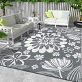 Ileading Outdoor Plastic Straw Rug 9x12ft Funny Floral Style Reversible Patio Area Rugs Waterproof Non Shedding Portable Carpets for Rv Outside Deck Pool Beach Picnic Camping (Grey)
