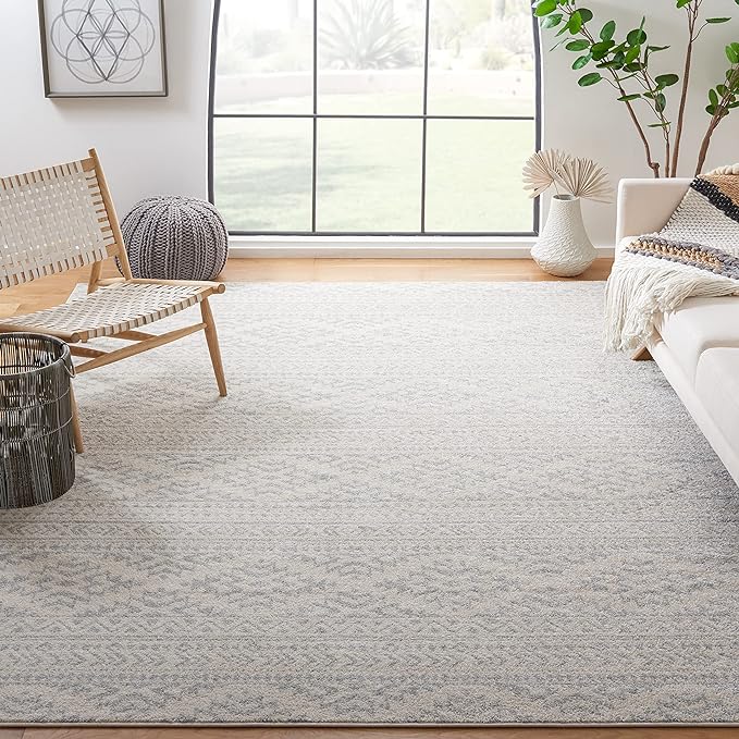 SAFAVIEH Tulum Collection Area Rug - 10' Square, Ivory & Light Grey, Moroccan Boho Tribal Design, Non-Shedding & Easy to Clean, Ideal for Living Room, Bedroom, Dining Space (TUL272G)