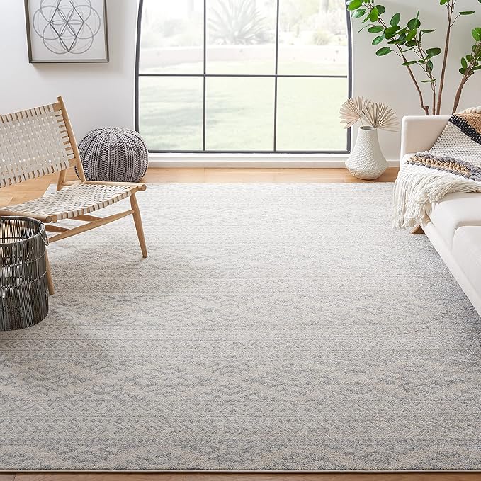 SAFAVIEH Tulum Collection Area Rug - 12' Square, Ivory & Light Grey, Moroccan Boho Tribal Design, Non-Shedding & Easy to Clean, Ideal for Living Room, Bedroom, Dining Space (TUL272G)