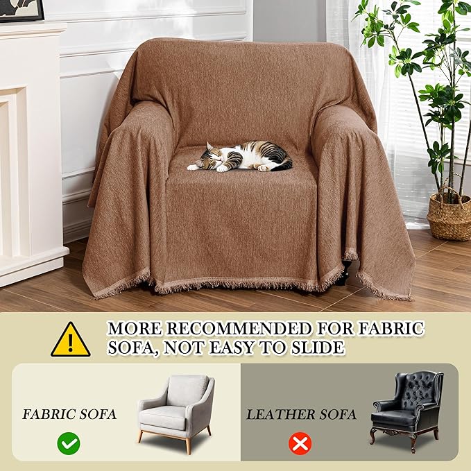 MEETSKY Oversized Chair Cover Armchair Small Couch Cover Single Sofa Cover for Dog Couch Cover for Sofa Recliner，Chenille Sofa Throw Cover for Pets Sofa Cover Thick Washable, 71" x 91", Camel