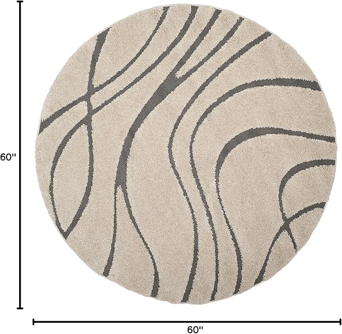 SAFAVIEH Florida Shag Collection Area Rug - 5' Round, Cream & Grey, Non-Shedding & Easy Care, 1.2-inch Thick Ideal for High Traffic Areas in Living Room, Bedroom (SG471-1180)