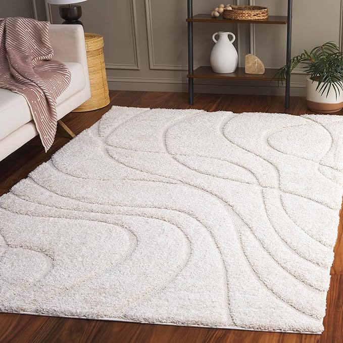 SAFAVIEH Florida Shag Collection Accent Rug - 4' x 6', Creme & Creme, Non-Shedding & Easy Care, 1.2-inch Thick Ideal for High Traffic Areas in Entryway, Living Room, Bedroom (SG471-1111)