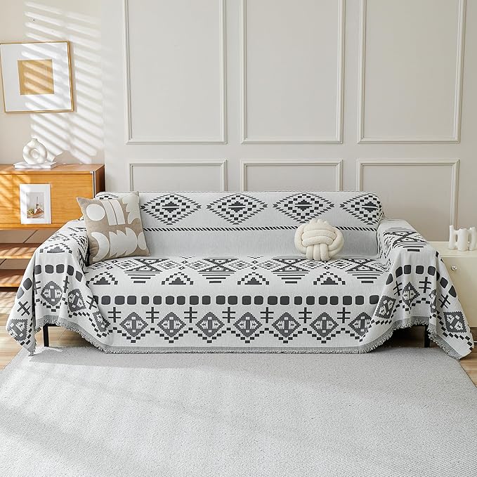 MEETSKY Boho Couch Cover Super Soft Couch Covers for 2 Cushion Couch Sofa, Modern Jacquard Sofa Slipcover Loveseat Futon Cover, Couch Covers for Sectional Sofa, Dark Grey, 71" x 118"