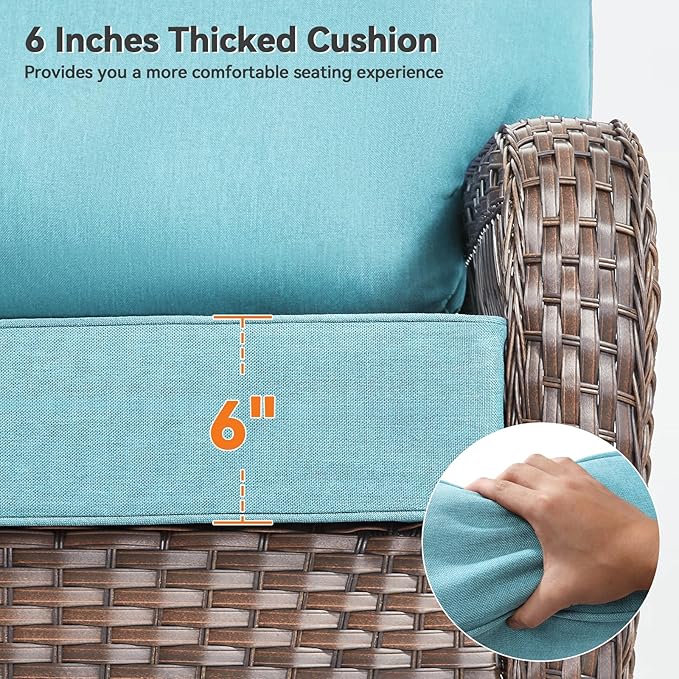 Luxury 6" Outdoor Cushions for Patio Furniture, 24x24x6" Thick Seat Cushion Set of 8, Fade Resistant Couch Chair Replacement Cushions High Density Deep Wicker Chair Cushion w/ Removable Cover, Teal