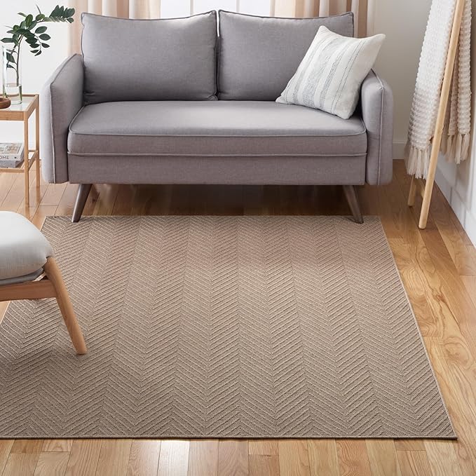 TOWN & COUNTRY BASICS Pax Herringbone Textured Solid Everwash® Washable Area Rug, Low Pile, Non-Slip Backing, Easy Clean Pet & Family Friendly Rug, Brown, 7'10"x10'2"