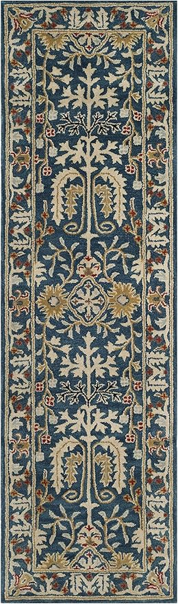 SAFAVIEH Antiquity Collection Runner Rug - 2'3" x 8', Dark Blue & Multi, Handmade Traditional Oriental Wool, Ideal for High Traffic Areas in Living Room, Bedroom (AT64B)