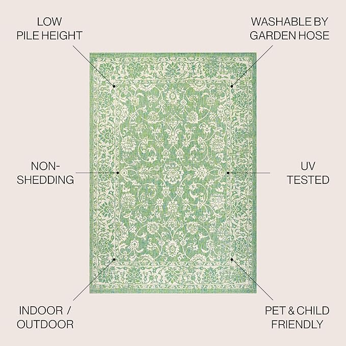 JONATHAN Y Weave Floral Indoor Outdoor Area Rug 3X5 Cream/Green, Tela Bohemian Textured for Backyard, Patio, Porch, Easy-Cleaning, High Traffic, Pet-Friendly, Non-Shedding (SMB100F-3)