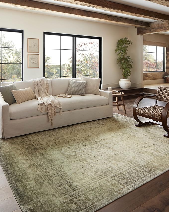Loloi Magnolia Home by Joanna Gaines Banks Collection BAN-06 Natural/Granite 2'-3" x 3'-9" .13" Pile Height, Machine Washable, Accent Rug