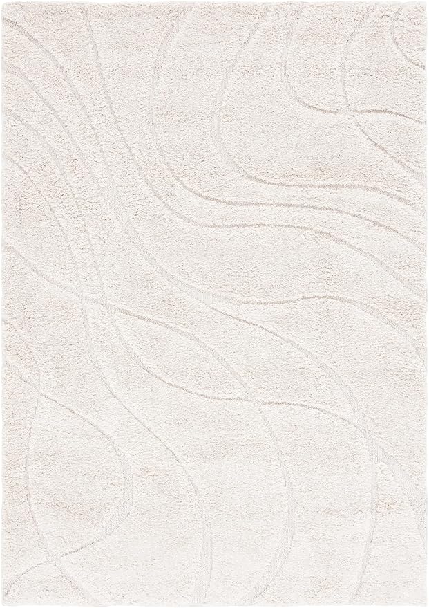 SAFAVIEH Florida Shag Collection Area Rug - 2' x 3', Creme/Creme, Geometric Design, Plush 1.2 Inch Thick Ideal for High Traffic Areas in Living Room, Bedroom, Dining (SG471-1111)