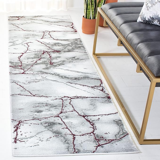 SAFAVIEH Craft Collection Runner Rug - 2'3" x 12', Grey & Wine, Modern Abstract Design, Non-Shedding & Easy Care, Ideal for High Traffic Areas in Living Room, Bedroom (CFT877S)