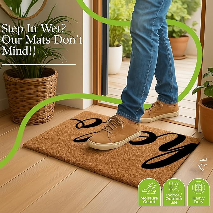 Coir Door Mats 17" X 30", Non-Slip Sturdy, PVC Backed Heavy Duty, Easy to Clean, Ideal for Door Entrance, Patio, Porch, Backyard, Garages, Drop-in to say a Hello!