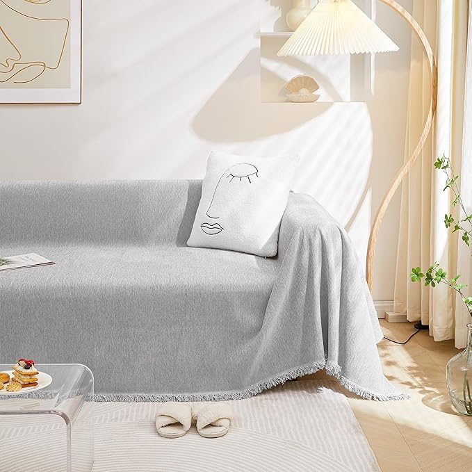 MEETSKY Sofa Covers for 3 Cushion Couch Sofa L Shaped Couch Cover Slipcovers Thick Chenille Couch Cushion Covers for Loveseat Sectional Couch Covers for Pets,Kids, 71" x 134", Light Grey