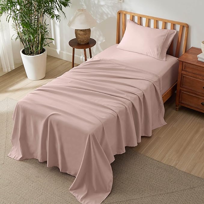 Bedsure Deep Pocket Twin Sheets Set - Fits Mattresses Up to 21 Inches Thick -3 Piece GentleSoft Bed Sheets, Moisture Wicking, Soft & Cooling Bedsheet & Pillowcases, Easy & Secure Fit, Dusty Pink