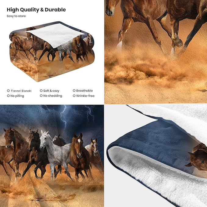 Lightning & Horse Throw Blanket for Couch, Super Soft Fuzzy Throws Warm Comfortable Plush Fleece Blanket, Fashion Decorative Flannel Fleece Blanket for All Season(50 x 60 in, Lightning & Horse)