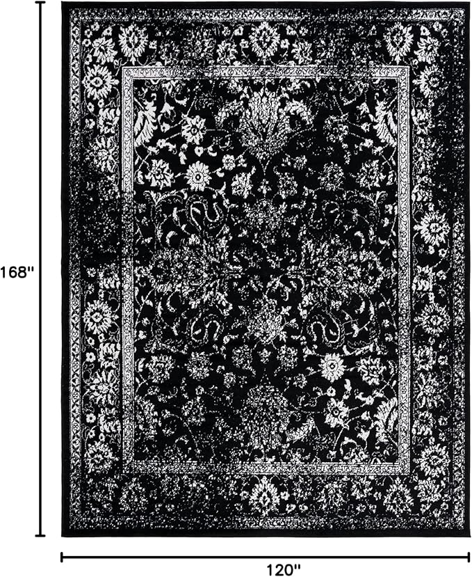 SAFAVIEH Area Rug 10x14 - Adirondack Collection - Large - Black & Ivory, Distressed Vintage Floral Design, Non-Shedding & Easy to Clean, Ideal for Living Room, Bedroom, Dining (ADR109Z)