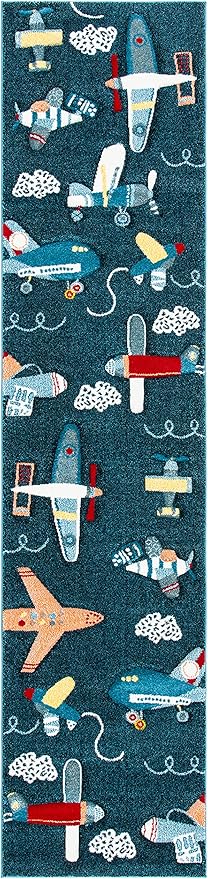 SAFAVIEH Carousel Kids Collection Runner Rug - 2'3" x 10', Navy & Ivory, Non-Shedding & Easy Care, Ideal for High Traffic Areas for Boys & Girls in Playroom, Nursery, Bedroom (CRK167N)