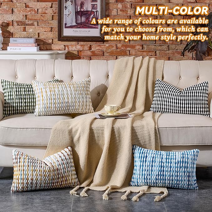 AmHoo Set of 2 Boho Chenille Pillow Cover Decorative Tufted Pillowcase for Couch Bed Sofa Bedroom Living Room Modern 12 x 20-Inch Brown