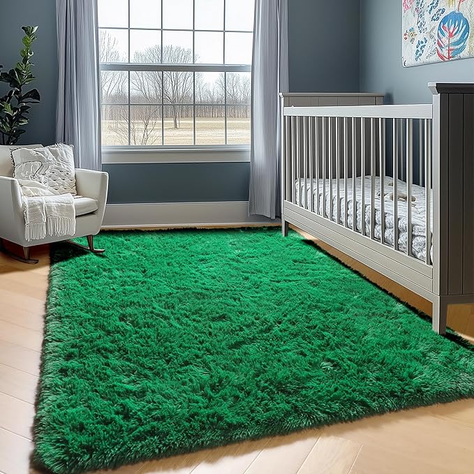 ONASAR Dark Green Area Rugs for Living Room Bedroom, 5x8 Fluffy Shaggy Large Rug, Indoor Washable Ultra Soft Plush Floor Carpets for Kids Boys Girls Teen Dorm Nursery Playroom Home Decor Aesthetic