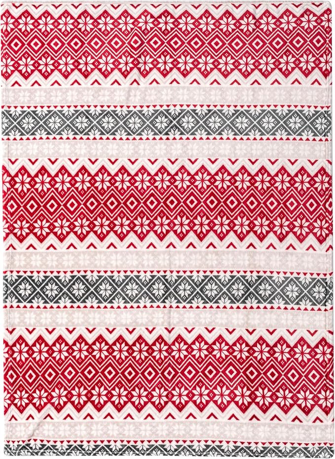 PAVILIA Christmas Throw Blanket | Holiday Christmas Red Fleece Blanket | Soft, Plush, Warm Winter Cabin Throw, 50x60 (Red Snowflakes)
