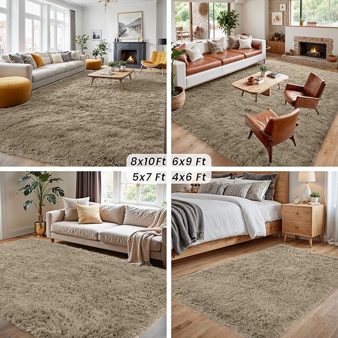 5x8 Area Rugs for Living Room: Soft Fluffy Shag Gray Camel Rugs for Bedroom, Non Slip Large Fuzzy Plush Rug Indoor Floor Carpet for Nursery Kids Boys Girls Room, Dorms, Playroom, Modern Home Decor