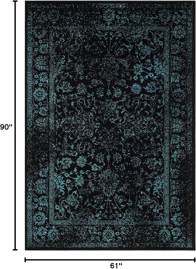 SAFAVIEH Adirondack Collection Area Rug - 5'1" x 7'6", Black & Teal, Distressed Vintage Floral Design, Non-Shedding & Easy to Clean, Ideal for Living Room, Bedroom, Dining Space (ADR109K)