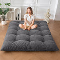 MAXYOYO Japanese Floor Mattress Queen Size, 6" Foldable Futon Mattress Tufted Roll Up Floor Bed, Thick Chenille Tatami Mat Sleeping Pad for Camping Guest Room Dormitory Bedroom RV, Dark Grey
