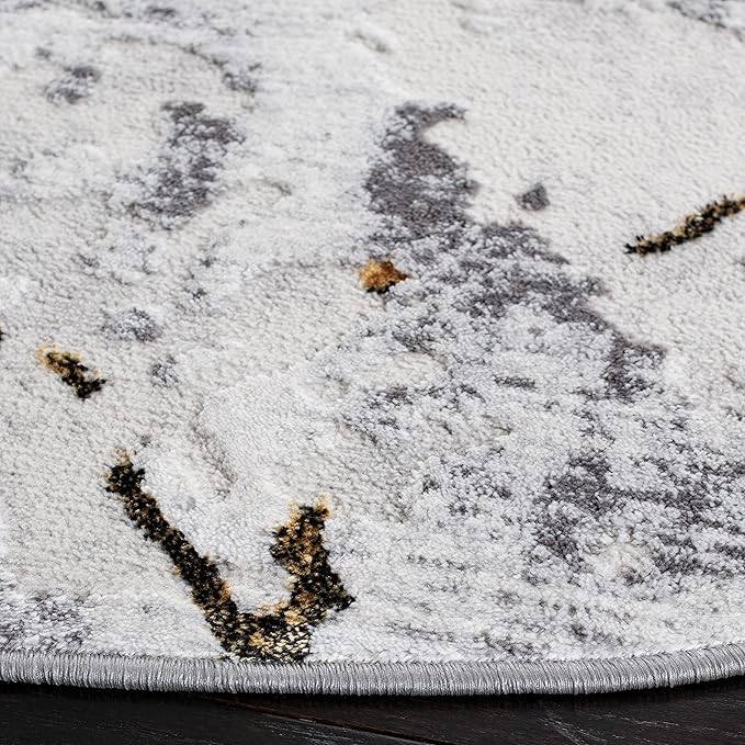 SAFAVIEH Amelia Collection 8' Round Grey/Gold ALA293G Modern Abstract Non-Shedding Living Room Dining Bedroom Foyer Area Rug