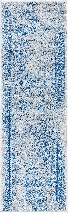 SAFAVIEH Adirondack Collection Runner Rug - 2'6" x 22', Grey & Blue, Distressed Vintage Floral Design, Non-Shedding & Easy to Clean, Ideal for Hallway, Foyer, Entryway, Bedroom (ADR109A)