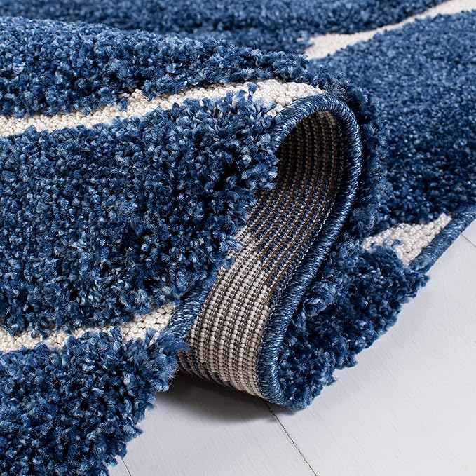 SAFAVIEH Florida Shag Collection Area Rug - 2'3" x 7' Runner, Navy & Ivory, Non-Shedding & Easy Cleaning, Plush Thick Pile, Ideal for Living Room, Hallway, Foyer, Entryway, Bedroom (SG471-6512)