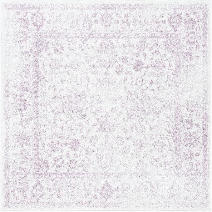 SAFAVIEH Adirondack Collection Area Rug - 8' Square, Ivory & Lavender, Distressed Vintage Floral Design, Non-Shedding & Easy to Clean, Ideal for Living Room, Bedroom, Dining Space (ADR109U)