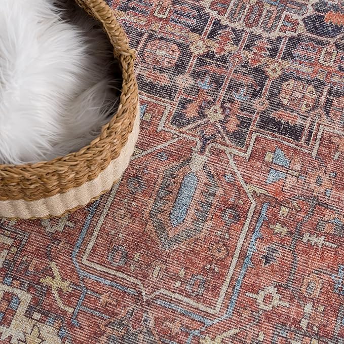 Bloom Rugs Washable 5' x 7' Rug - Red/Orange/Beige Traditional Area Rug for Living Room, Bedroom, Dining Room, and Kitchen - Exact Size: 5' x 7'