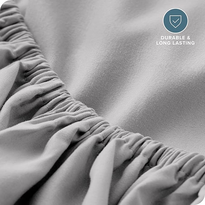 Bare Home Fitted Bottom Sheet Full XL Size - Premium 1800 Microfiber - Ultra-Soft Hotel Luxury - Deep Pocket - Durable and Long Lasting - Extra Long Fitted Sheet (Full XL, Light Grey