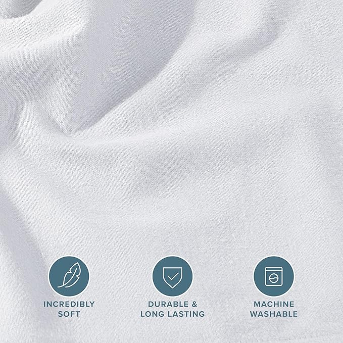 Bare Home Flannel Fitted Bottom Sheet 100% Cotton, Velvety Soft Heavyweight - Double Brushed Flannel - Deep Pocket (King, White)