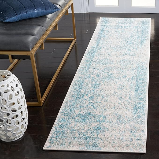 SAFAVIEH Adirondack Collection Runner Rug - 2'6" x 18', Ivory & Light Blue, Distressed Design, Non-Shedding & Easy to Clean, Ideal for Hallway, Foyer, Entryway, Bedroom (ADR109L)
