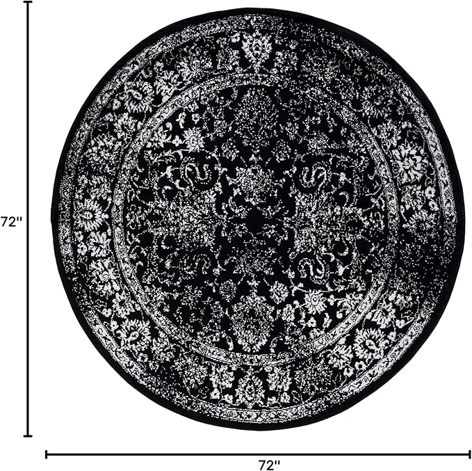 SAFAVIEH Adirondack Collection Area Rug - 6' Round, Black & Ivory, Distressed Vintage Floral Design, Non-Shedding & Easy to Clean, Ideal for Living Room, Bedroom, Dining Space (ADR109Z)